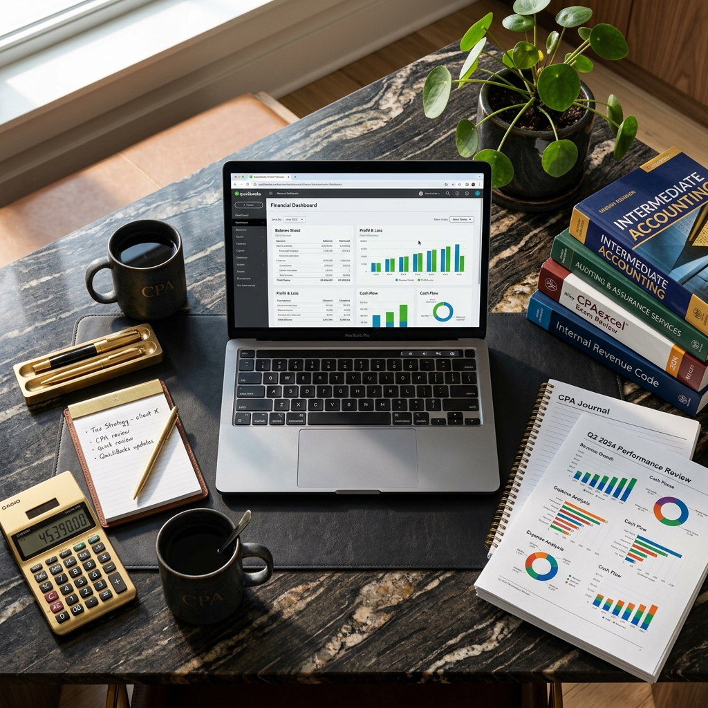 CPA accounting workspace with financial tools